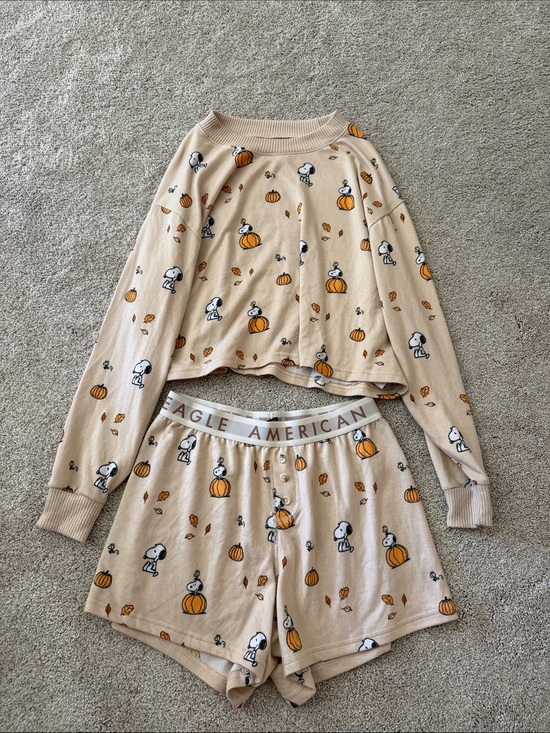 American Eagle Outfitters Other - American Eagle Outfitters Beige Snoopy PumpkinPajama Set